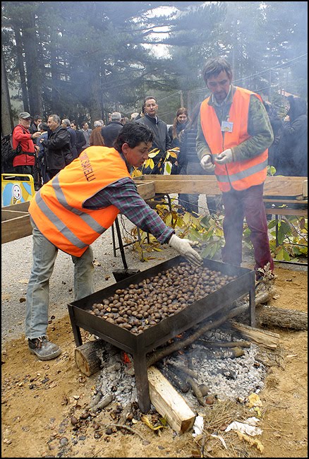 Preparazione delle caldarroste alla Sagra della Castagna di Savelli del 2010