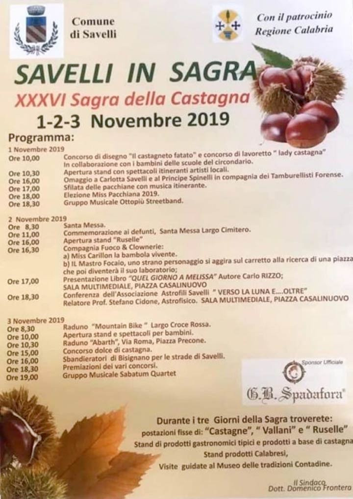 Locandina della 36ª Sagra della Castagna di Savelli del 2019