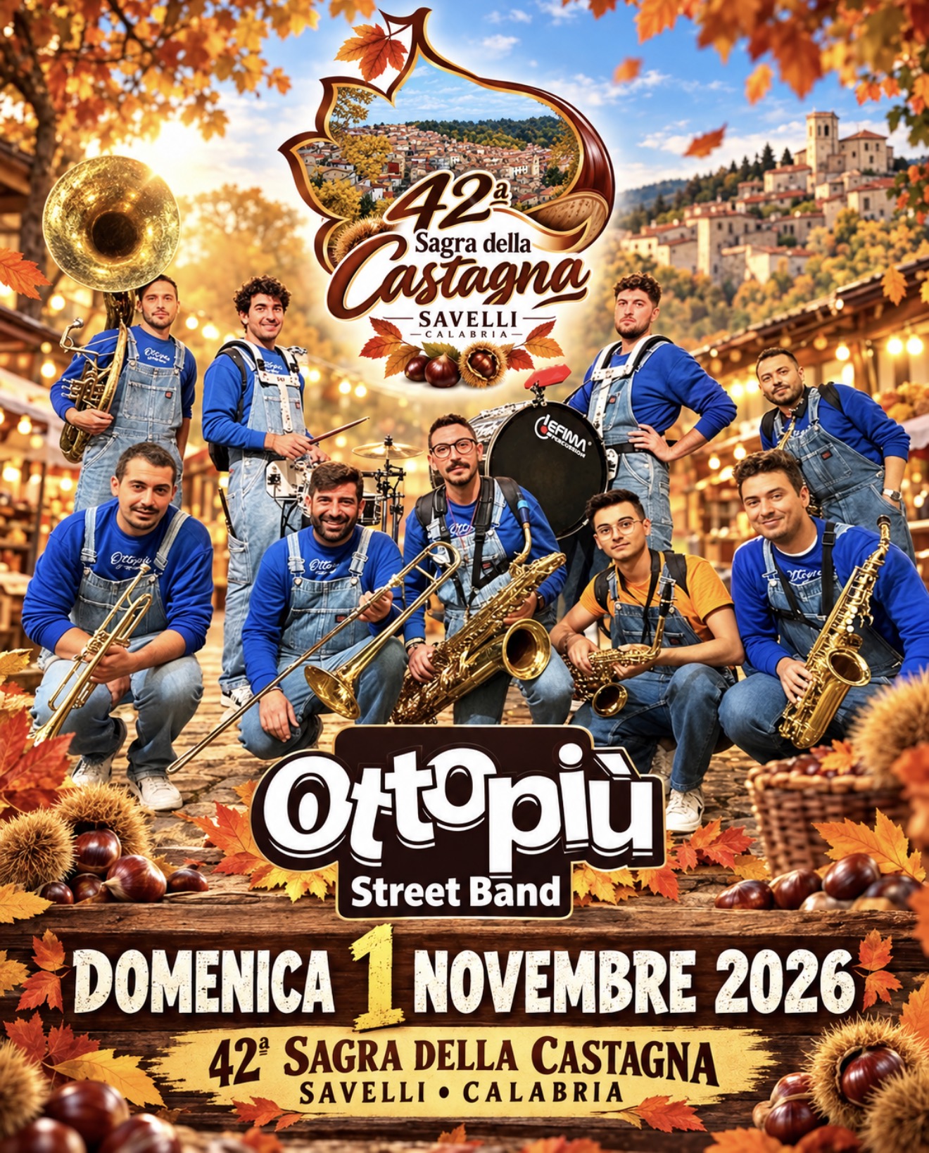 Ottopiù Street Band, domenica 1 novembre 2026 alla 42ª Sagra della Castagna di Savelli