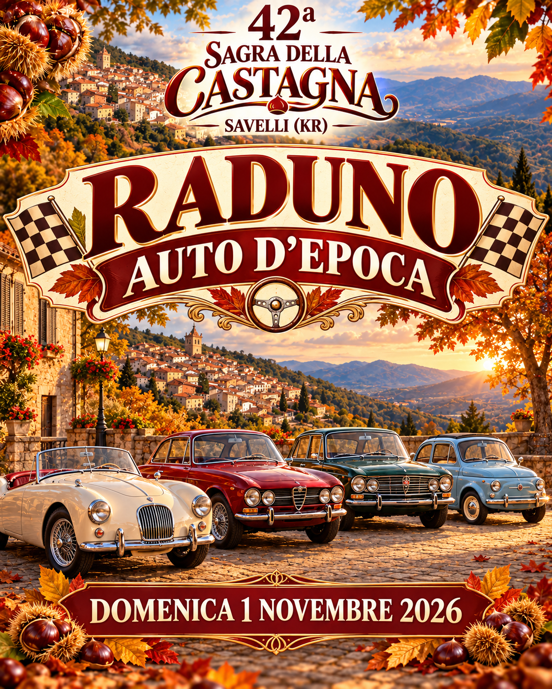Raduno Auto d’Epoca, domenica 1 novembre 2026 alla 42ª Sagra della Castagna di Savelli