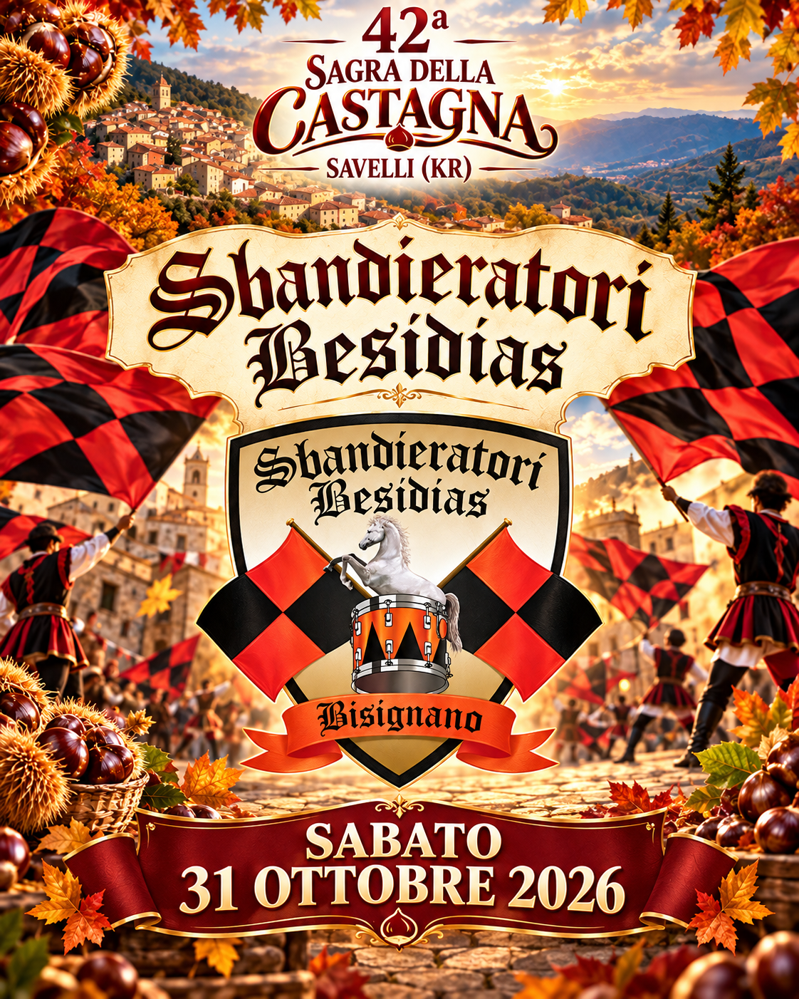 Sbandieratori Besidias di Bisignano, sabato 31 ottobre 2026 alla 42ª Sagra della Castagna di Savelli